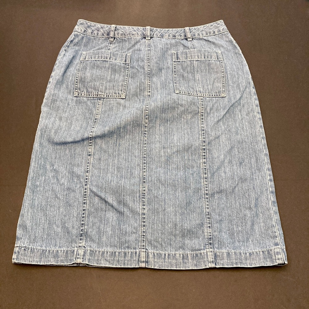 French Cuff Denim Midi Skirt Womens 10 Lighter Wash 32" Waist Front Slit Pockets - Picture 2 of 6